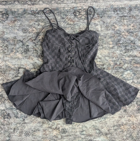 On Hold - Dolls Kill Gray Checkered Mini Dress - Picture 2 of 3